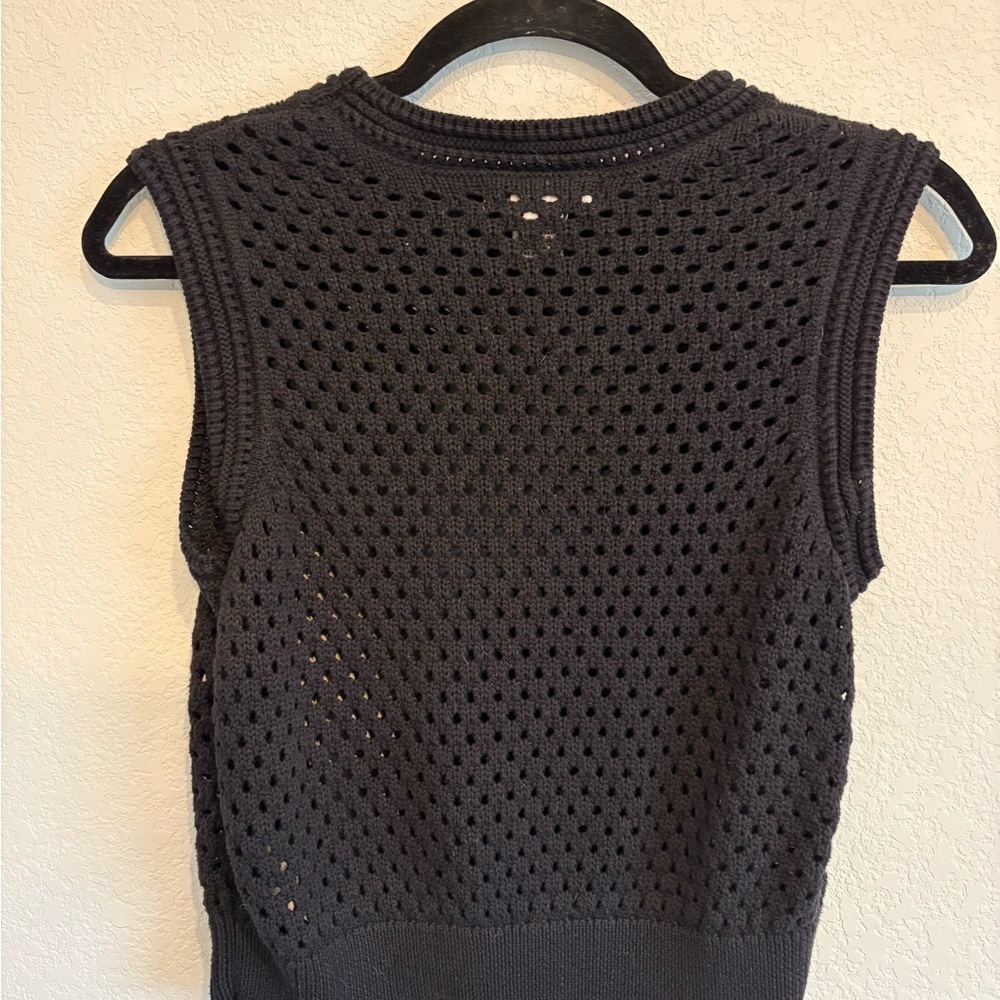 Sincerely Jules Black Open Knit Sweater Vest Sleeveless Crochet Size M - Picture 8 of 9